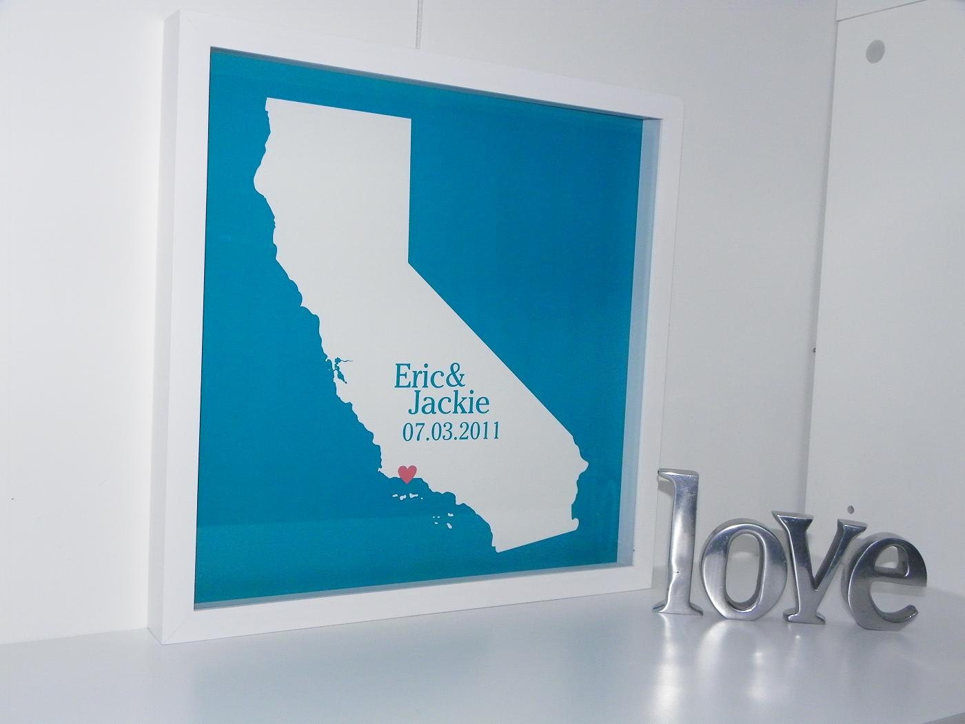 Personalized Wedding Gifts Personalized FRAMED ART State Map Print - Any Location Worldwide