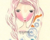 Whimsical Girl Art, Original Illustration Drawing Painting, Arrabella