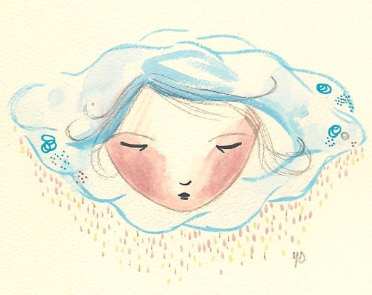 Whimsical Girl Painting, Original Illustration, The Girl Who Rained Sunshine