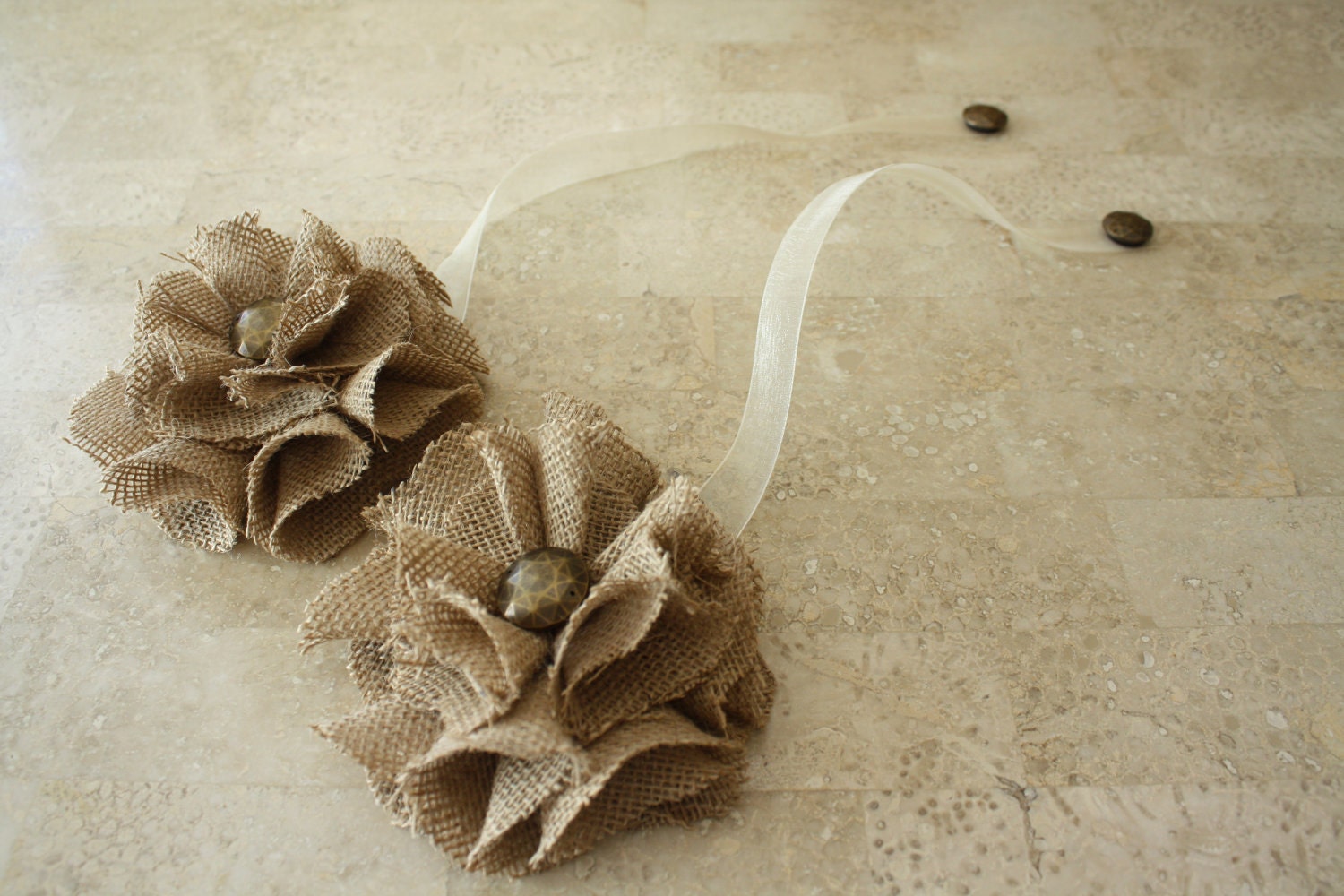 Tan Color Burlap Magnetic Tie Backs Flowers