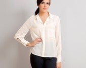 Erin button down shirt blouse top ivory cream S M L custom - Made to order