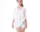 Ready to ship - All day long Erin Spring down shirt blouse top off white S M L custom