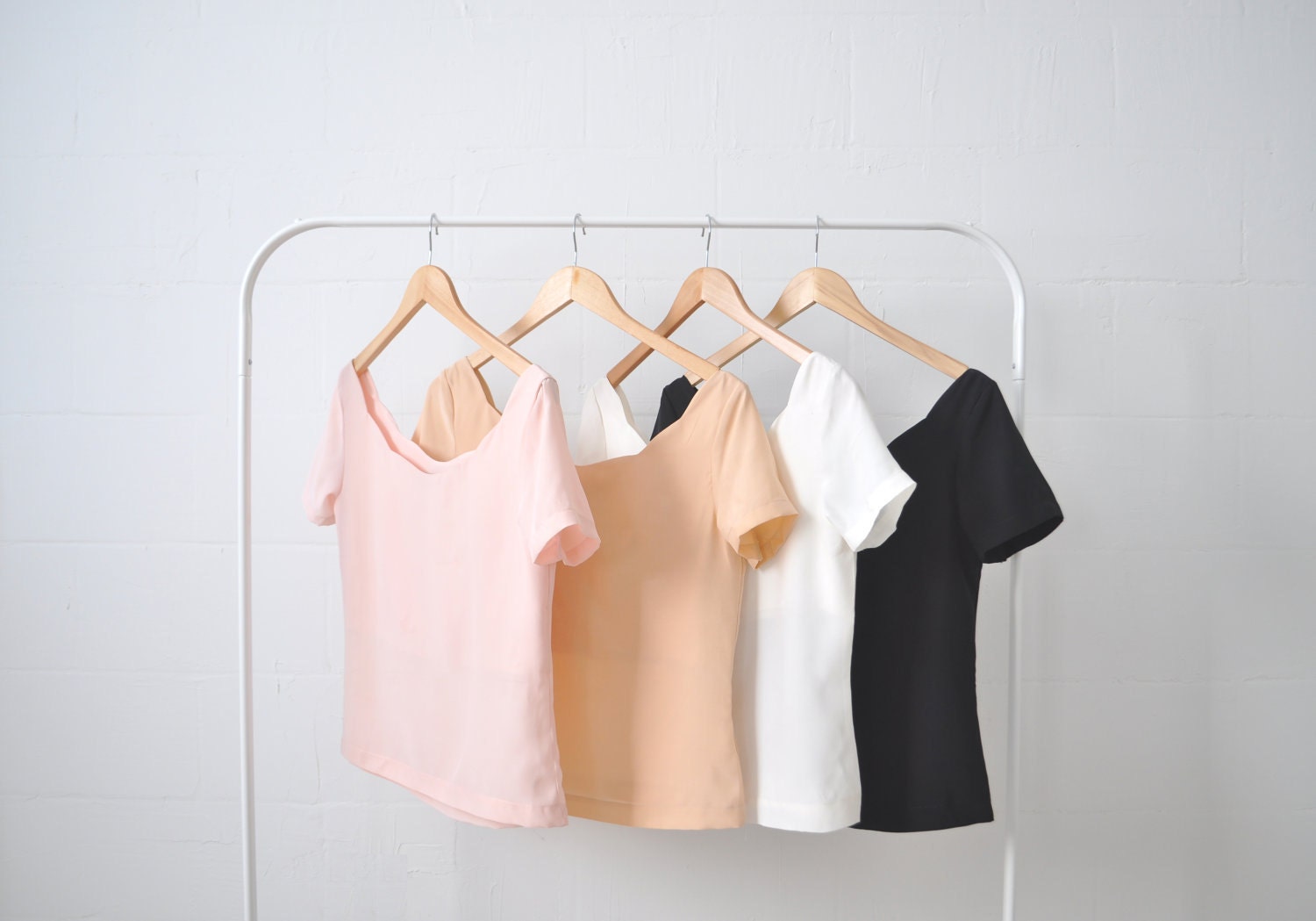 First Date Silk scalloped blouse shirt top Spring pastels rose pink blush peach black S M L