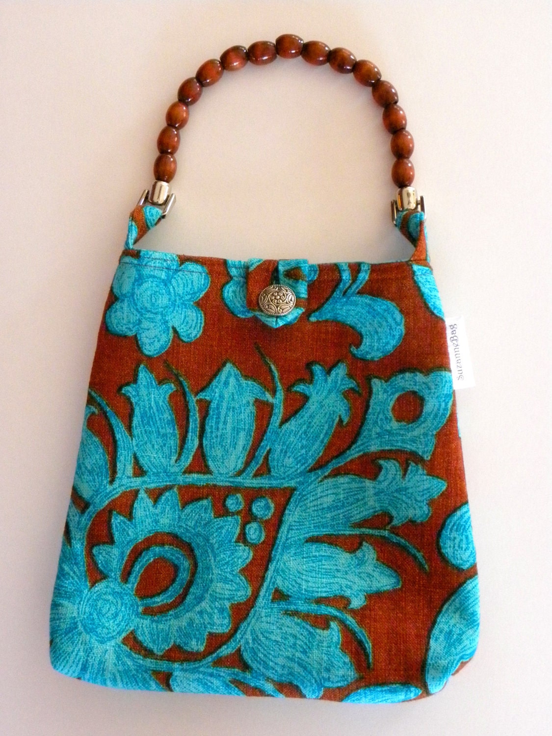 Reversible Evening Bag - Vintage Turquoise & Chocolate Floral