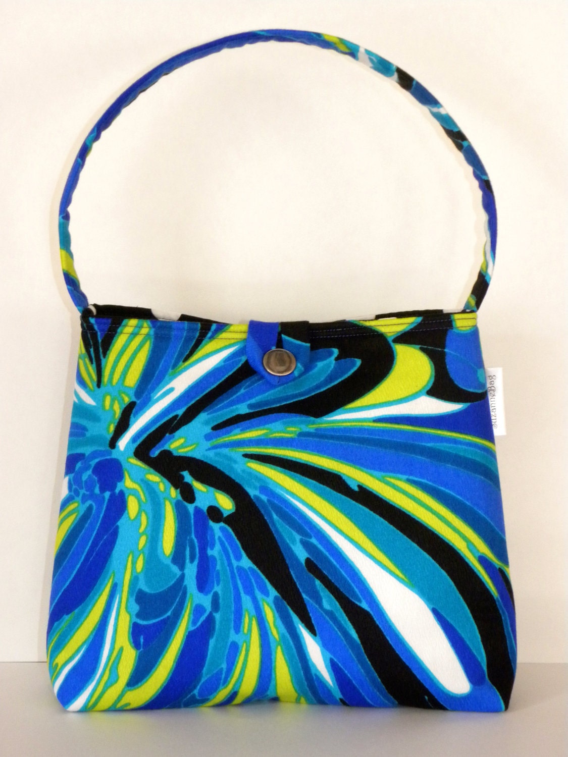Shoulder Bag - Vintage Blue, Black & Chartreuse Abstract