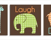 Elephant, Giraffe, Hippo, Playroom Rules, Nursery Wall Art, Canvas Wall Art, Kid's Room Decor-Set of three 10x10 canvas customizable