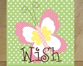 Girls Nursery Wall Art, Pink and Green Butterfly Stretched Canvas Children's Room Decor, Set of two 10x10 Pottery Barn inspired