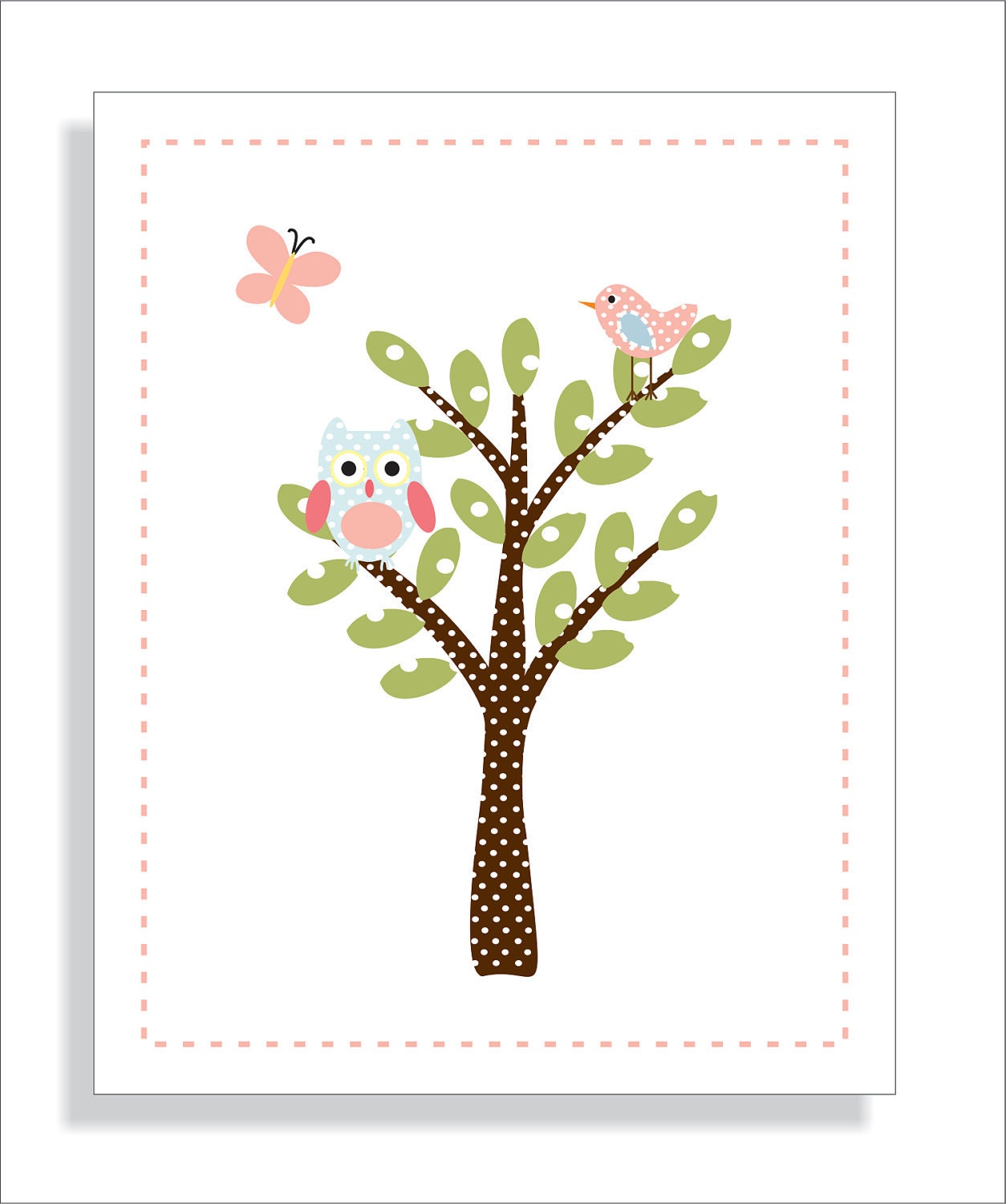 Childrens Art Prints, Nursery Wall Art, Children decor, Wall art for kids, Baby nursery art, Haley Owls, Birds  - Three 5x7 Personalized