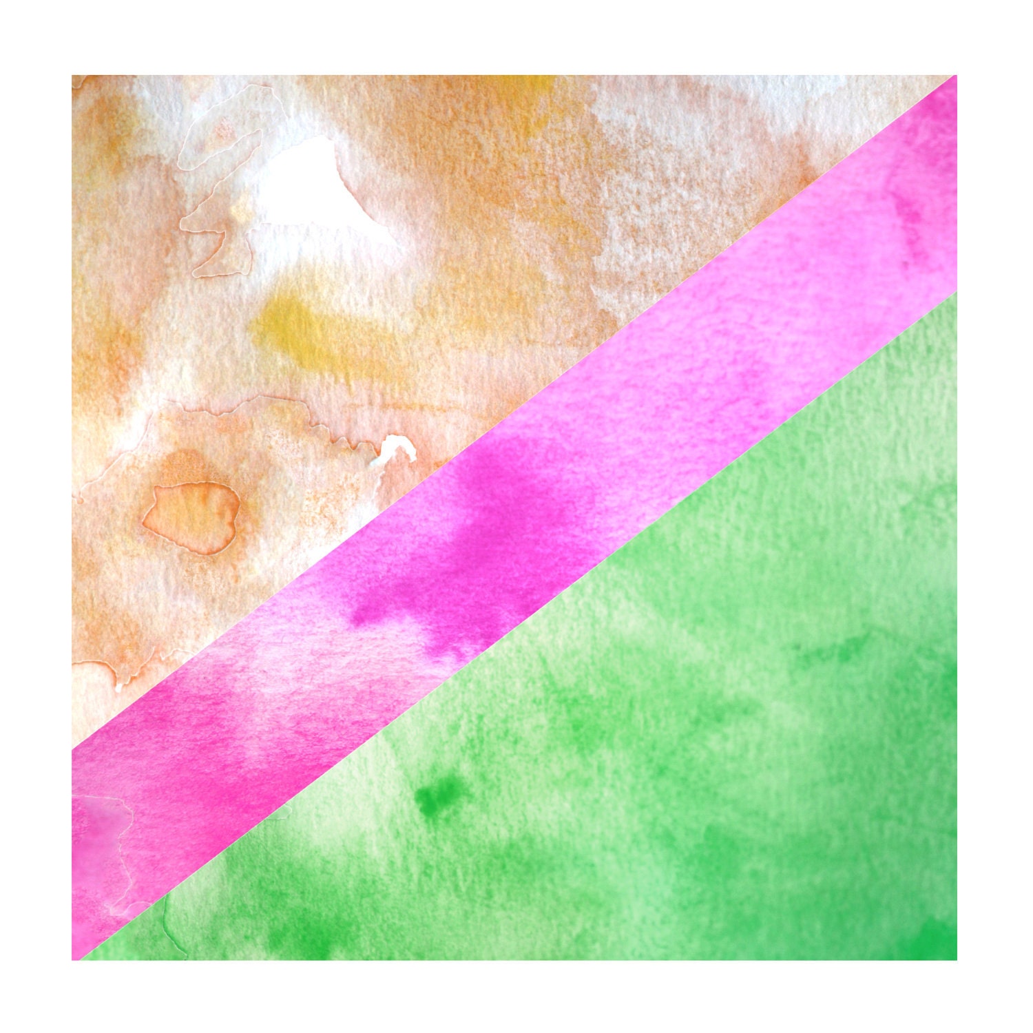 SOLAR WINDS geometric watercolor art print in green, orange, pink