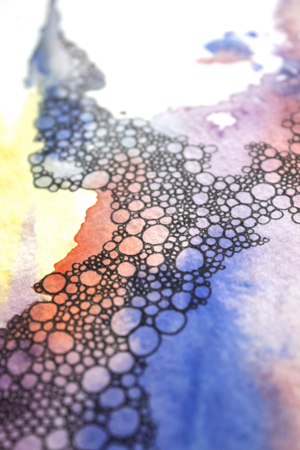 abstract watercolor art print in red, yellow, purple, blue