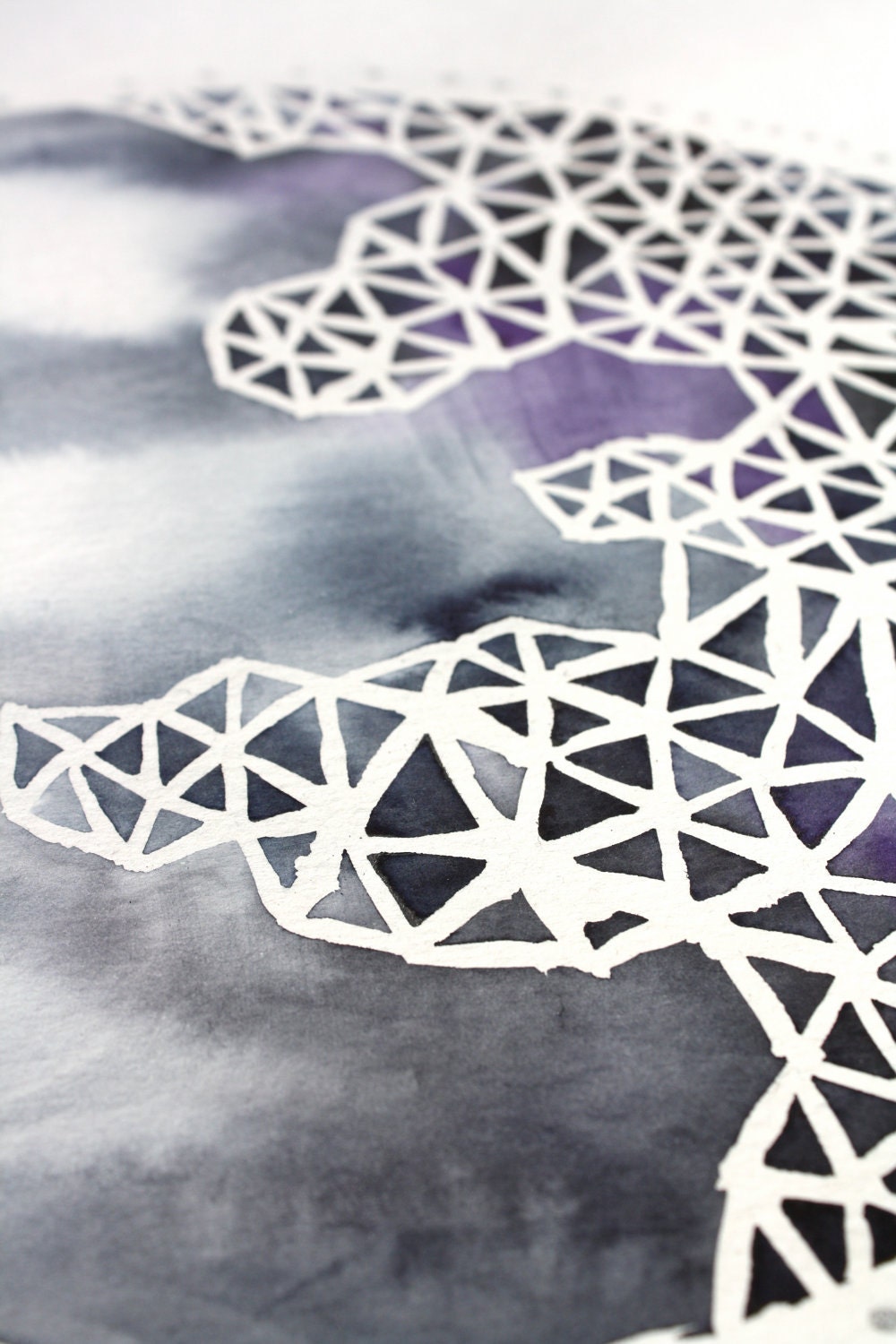THE WINTER CIRCLE abstract watercolor art print in navy, purple, gray