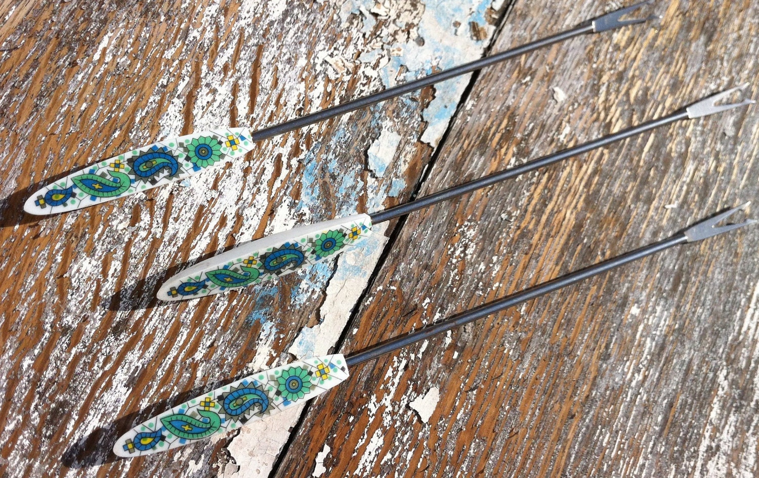 Paisley Fondue Forks Instant Collection Unique Vintage Set of Three