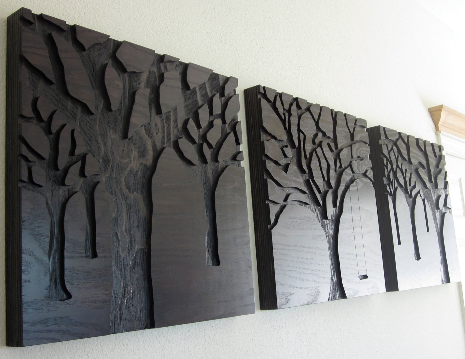 Rustic Modern Wall Art, Triptych Art Set, Large Art, Wood Carvings, Abstract Nature