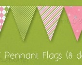 Pennant Banner, Holiday Party Decoration, Merry and Bright Collection -- Digital Printable