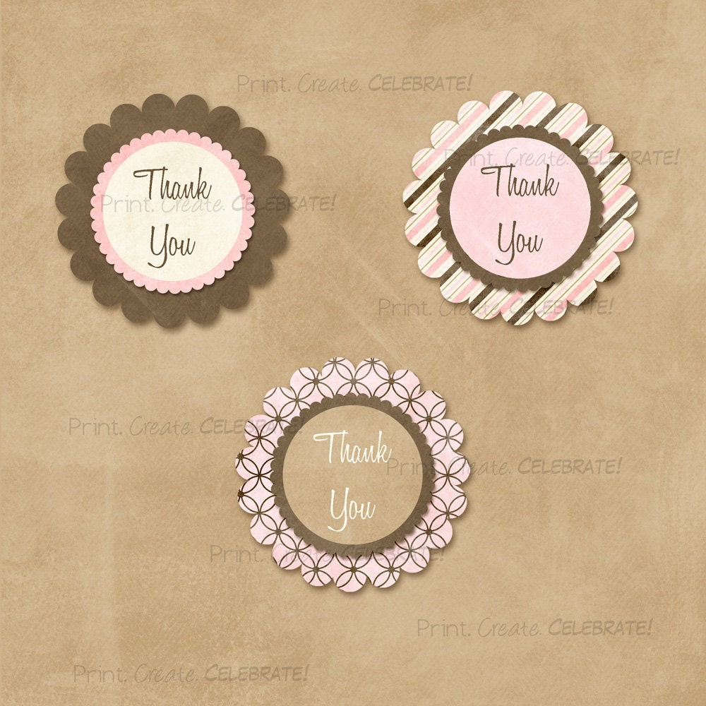 Thank You Tags or Labels, Pink and Brown -- Digital Printable