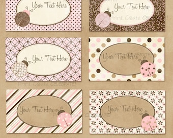 Buffet Labels and Place Cards, Brown and Pink, Ladybug -- Digital Printable w/Custom Text