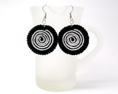 Crochet Round Earrings Spiral Fabric Jewelry Round Circles Twirl Black with White Cotton Pinwheel - CJ0013 - on Etsy by Aimarro