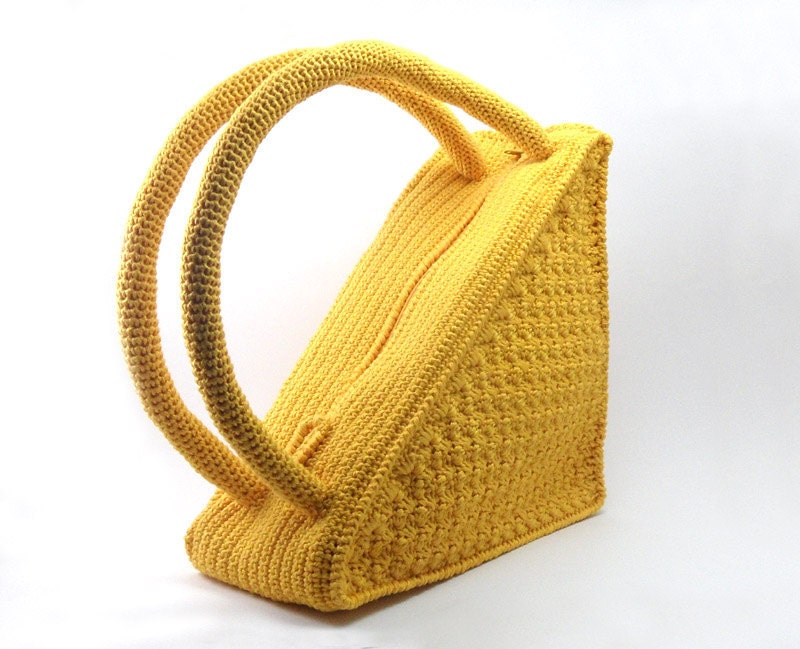 Unique Crochet Triangle Bag Fashionable Stylish Women's Handbag Mustard Yellow Summer Purse, MADE TO ORDER - CB0013 - Aimarro