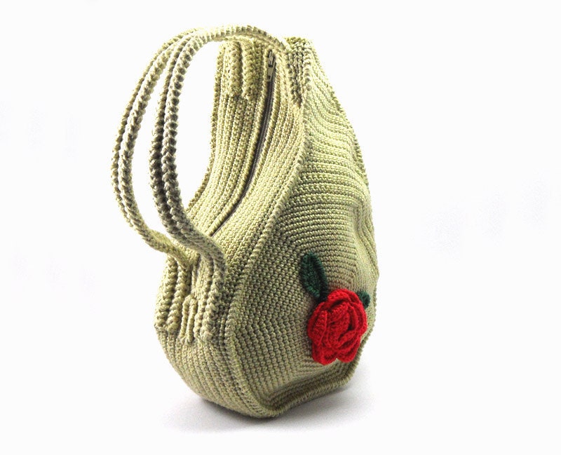 Crochet Teardrop Handbag Olive Summer Purse Paisley Bag Unique Flower Purse Trendy Women's Bag - CB0016 - Aimarro