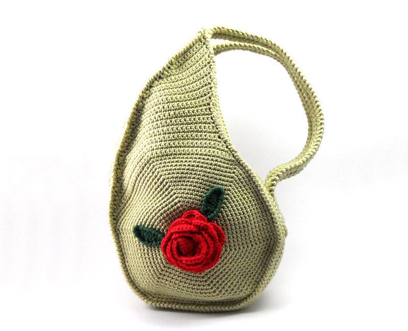 Crochet Teardrop Handbag Olive Summer Purse Paisley Bag Unique Flower Purse Trendy Women's Bag - CB0016 - Aimarro