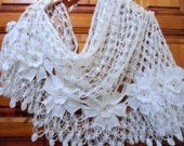 crochet shawl, fashion,gift, valentine,  winter trends, fashion, 2012, wrap flowers, autumn, wedding, White, bride
