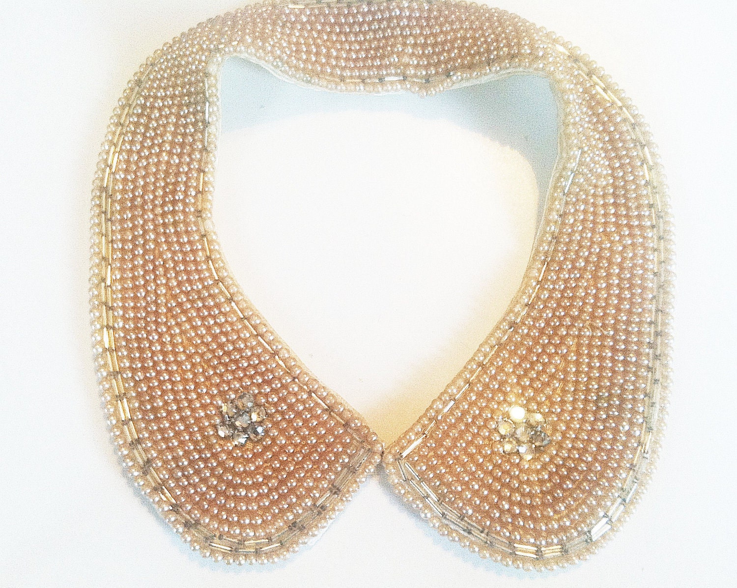 SALE--Vintage Pearl, Sequins & Crystal Choker Peter Pan Collar-Wedding-Antique Pearls-Romantic Vintage Bride