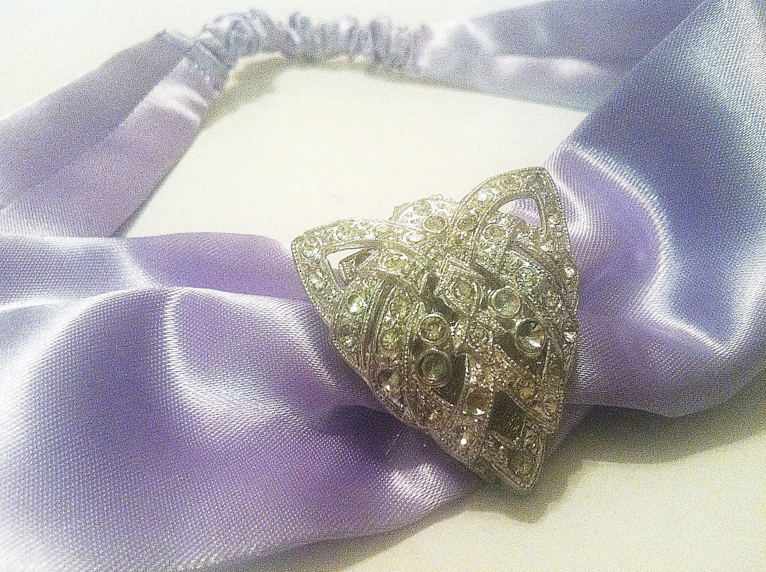 1920's Style Art Deco Lavender Rhinestone and Silk Head Wrap/Turban -Vintage Bride Antique Wedding The Great Gatsby
