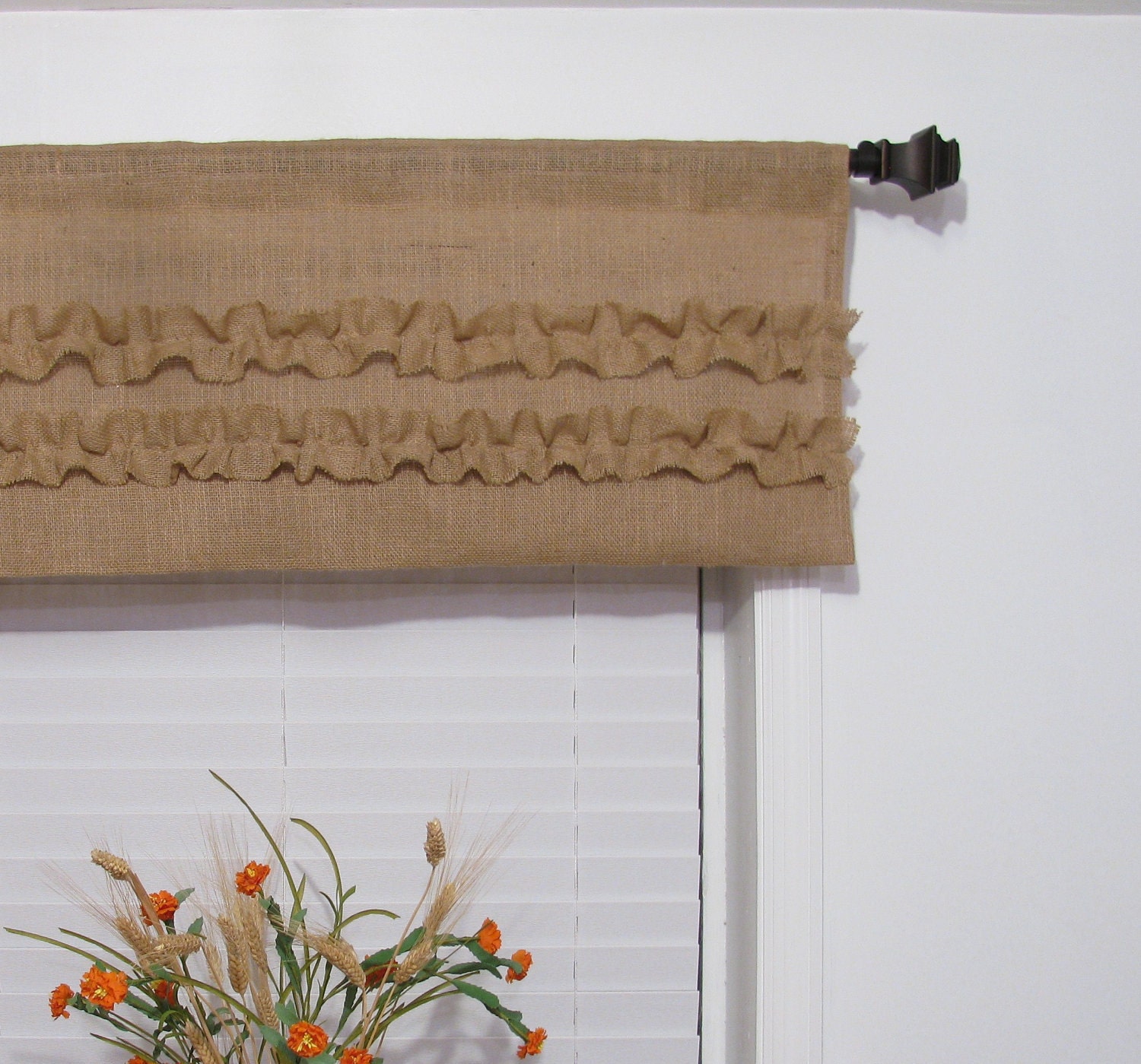 Burlap Ruffled Valance Red Rustic Curtain