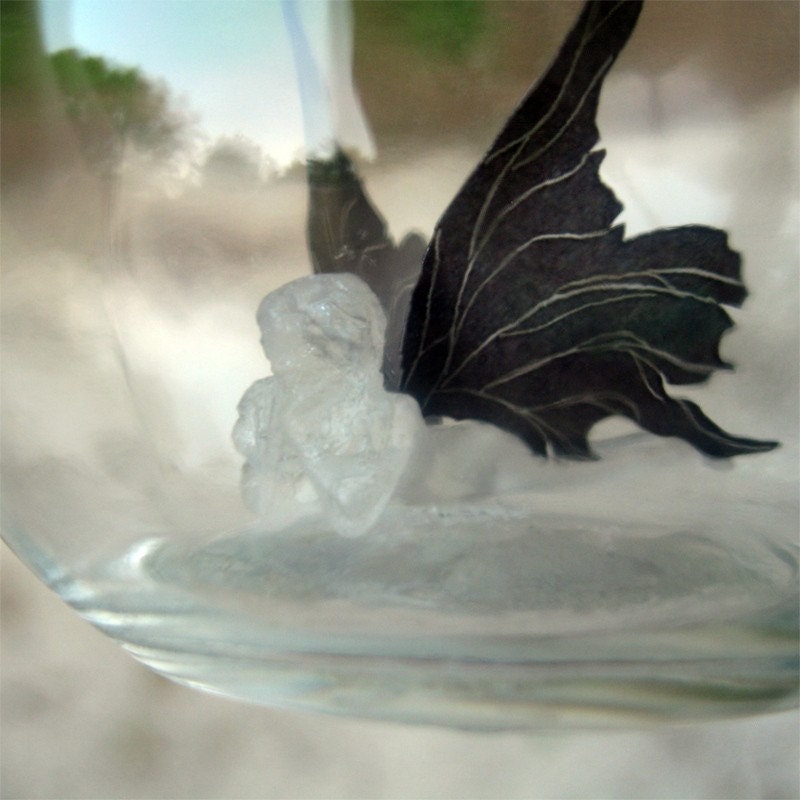 Fairy Bottle - Silvermist Faerie, Translucent with Black Wings MADE TO ORDER