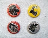 Game of Thrones Inspired - Lion , Stag , Wolf , Dragon - 1.25" Pinback Button Set of 4