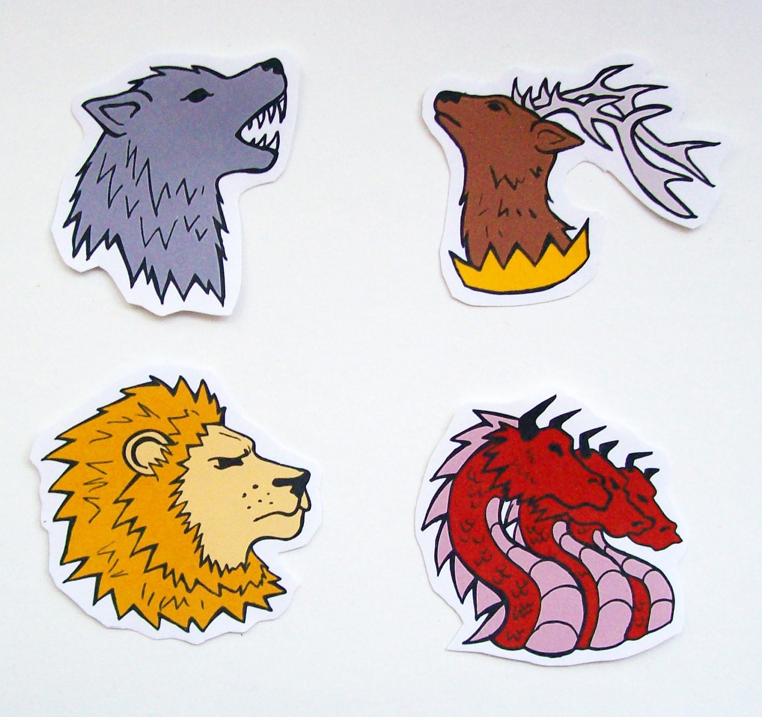 Game of Thrones House Sigils - Lion, Wolf, Stag, Dragon - sticker set