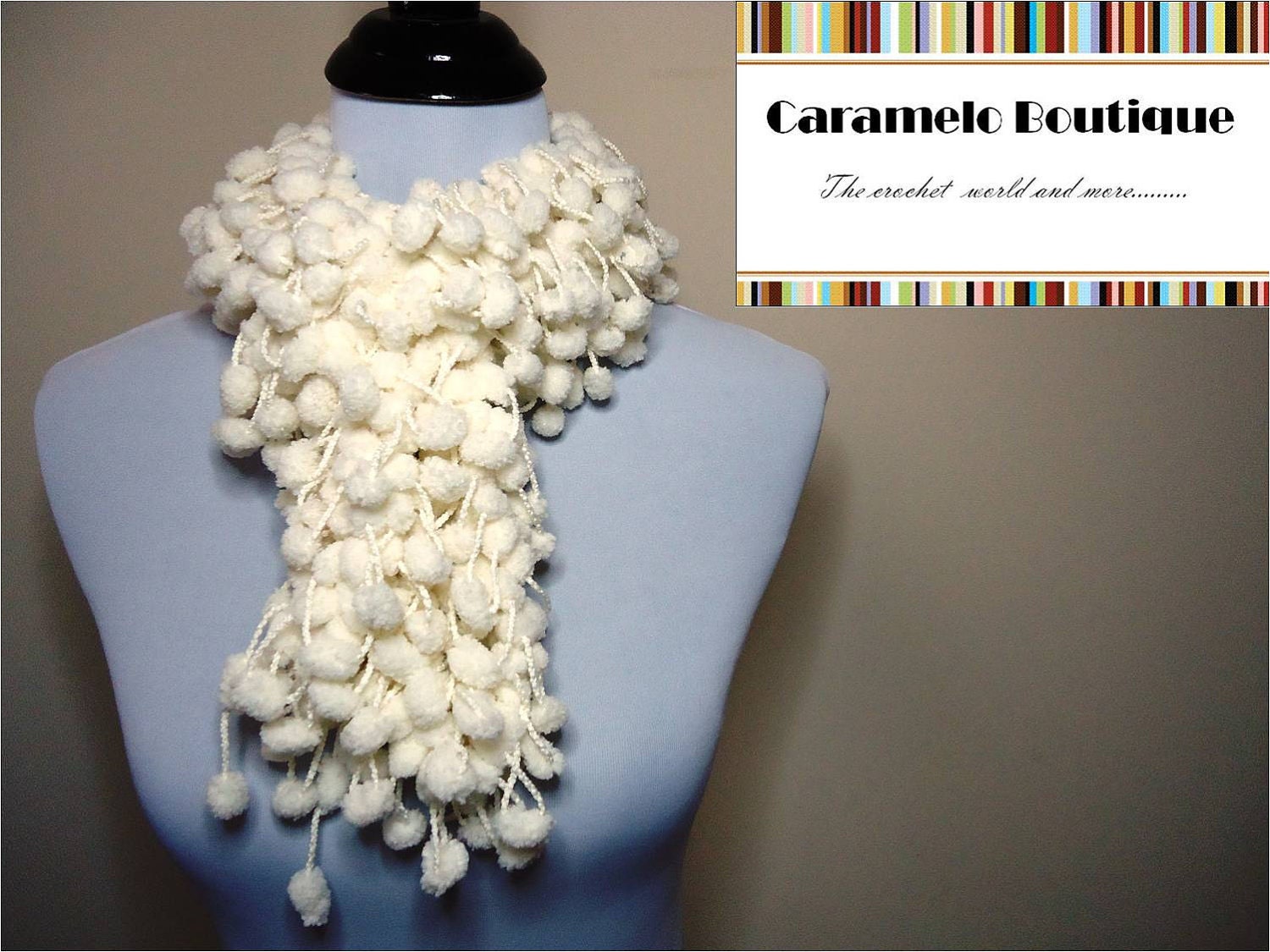 Ivory-Cream-Off White Mulberry Scarf Extra Long-Cream Pom Pom Scarf-Cocoon Scarf-Chunky Neckwarmer Cowl-READY TO SHIP
