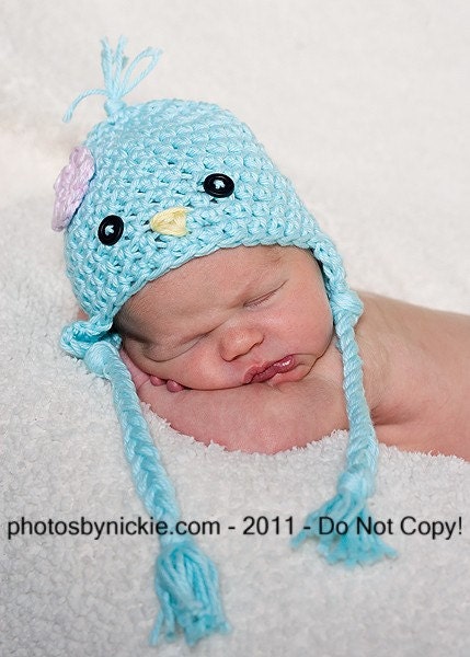 PDF CROCHET PATTERN Sweet Little Bluebird Earflap Beanie Photo Prop Hat 6 Sizes Preemie Through 5 Years Sell What You Make