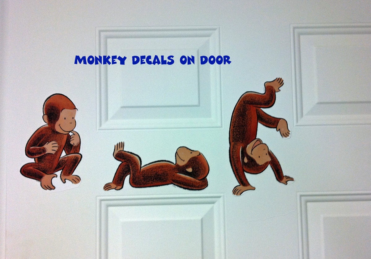 3 Curious George Wall Decal Stickers Peel and stick them on anything Monkey Room Decor
