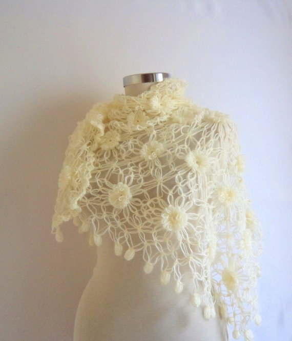 IVORY,White ,Bride ,Shawl ,Hand, Crocheted mother day gift ,Wedding, Shrug, Ready to ship ,Gift for you,collar,cowl,stole,shawl,bride