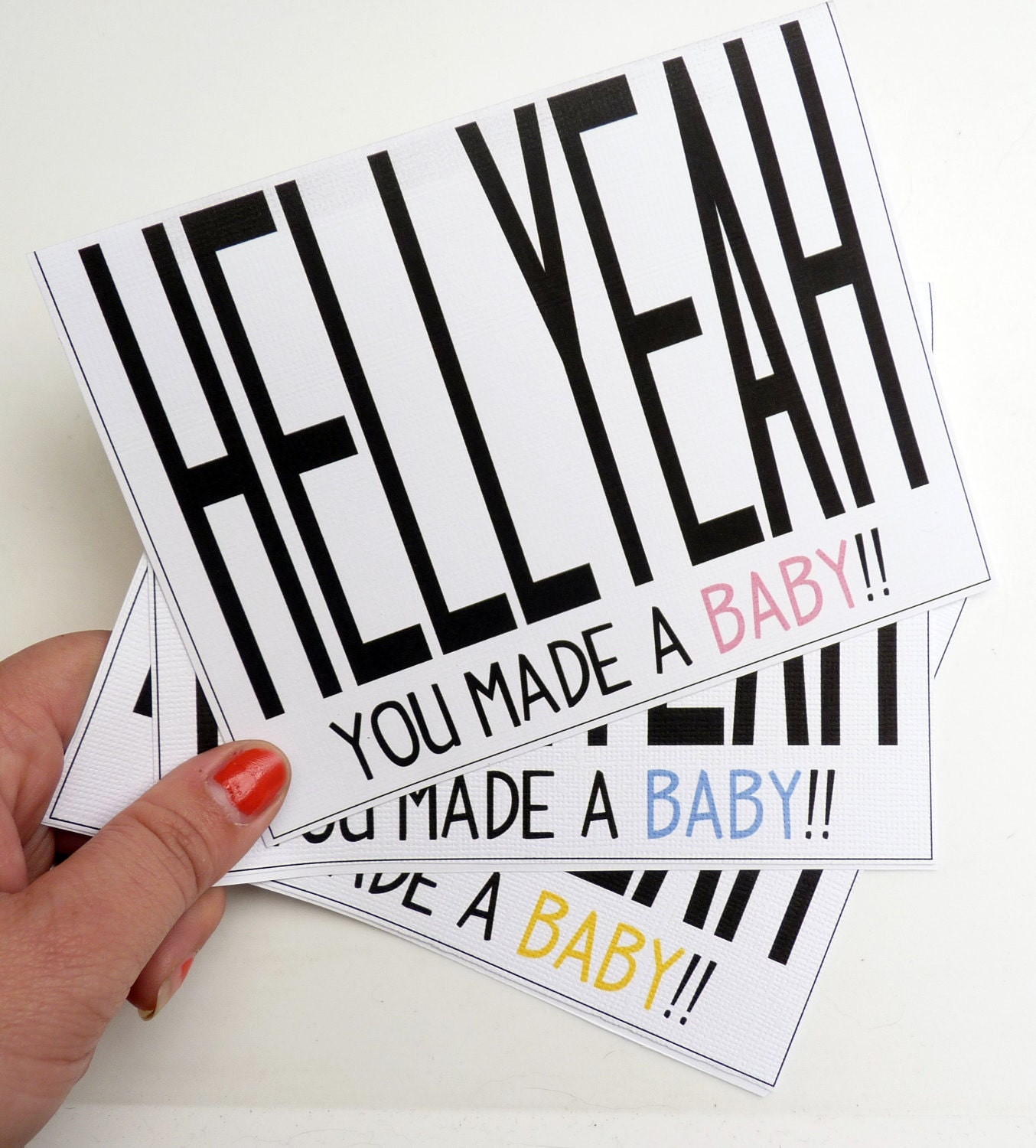 Hell Yeah Baby - Congratulations Baby Greeting Card Textured - Choose Color - Congrats, New Baby, Pink, Blue, Yellow