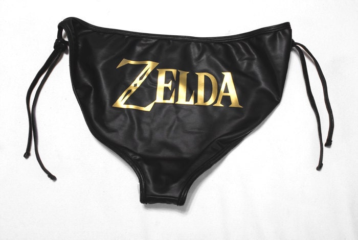 RESERVED - Hyrule Crest/Triforce - Legend of Zelda SwimSuit - American Apparel Matte Black Size Large - Bikini Bottoms Only