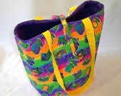 Computer Tote Bag Purse Fabric Bag Neon Rainbow Stripes Computer Desktop Laptop Handbag Purple Orange Yellow Green