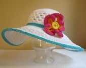 CROCHET PATTERN - Aloha - a wide brimmed sun hat with flower in 4 sizes (Child - Adult L) - Instant PDF Download