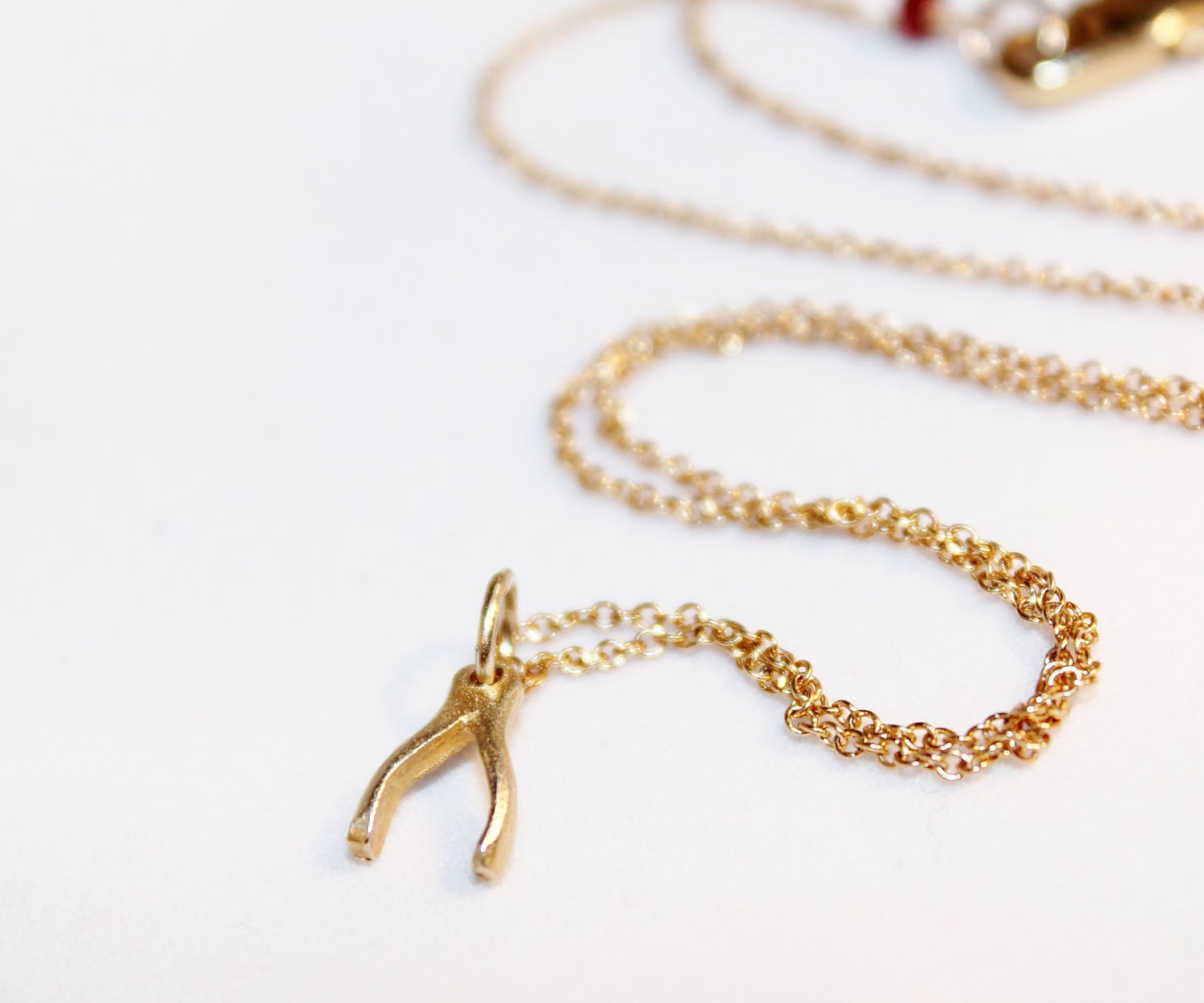 22k Gold Vermeil Wishbone Charm Necklace - Gift For Her - Make a Wish - Bridesmaids Gift