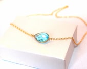 22k Gold Vermeil Bezel Set Blue Topaz Stackable Gemstone Necklace - Bridal Gift - Gift for Her