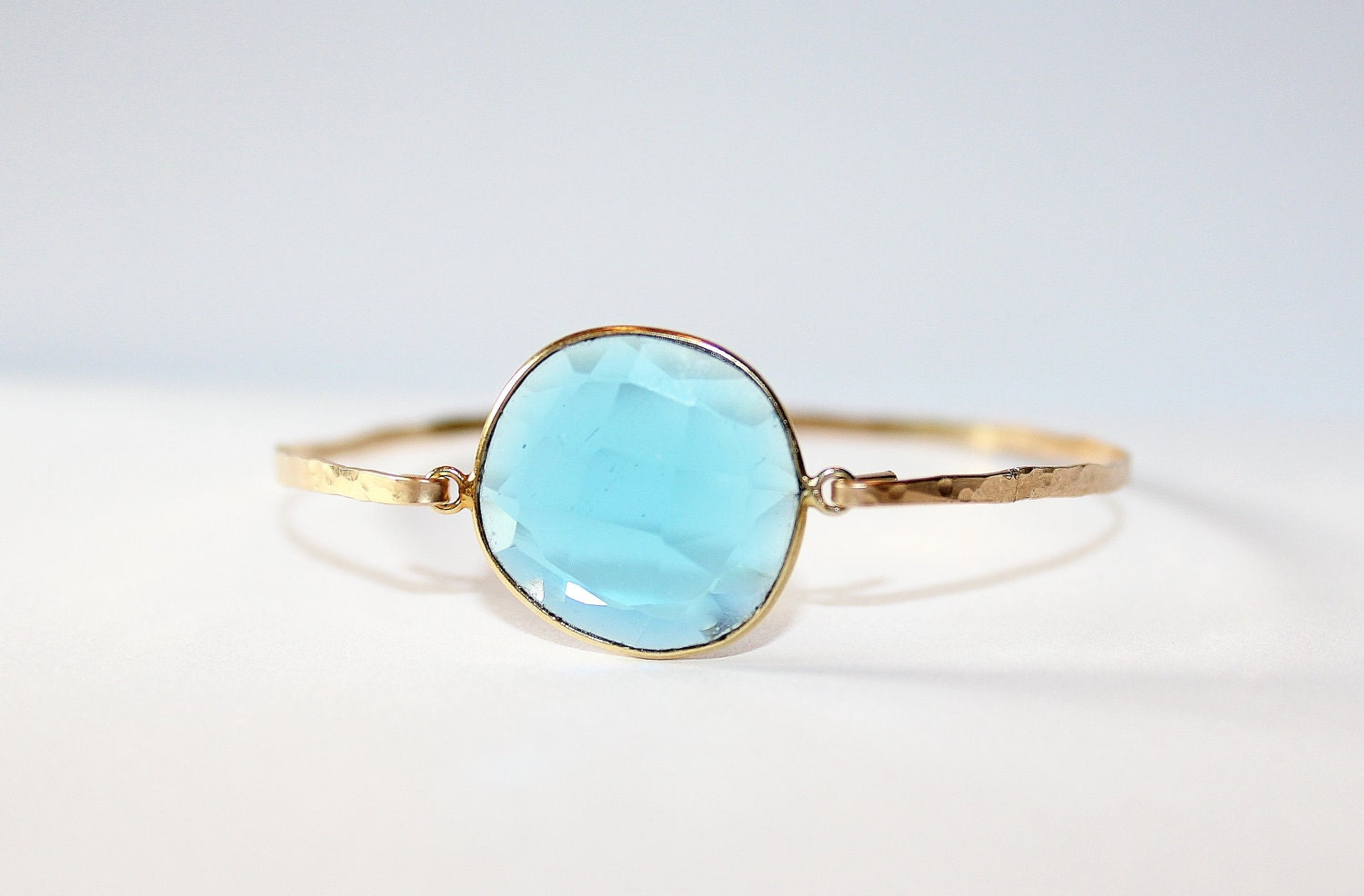 Hand Hammered 14k Gold-Filled Blue Quartz Bezel Set Bangle