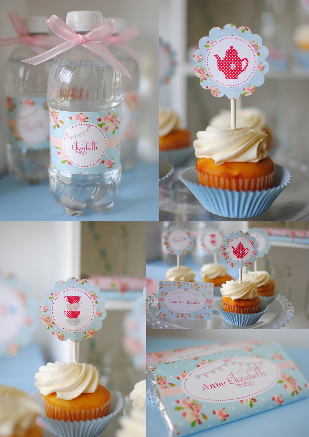 Blue Floral Shabby Chic Complete Birthday Tea Party Package