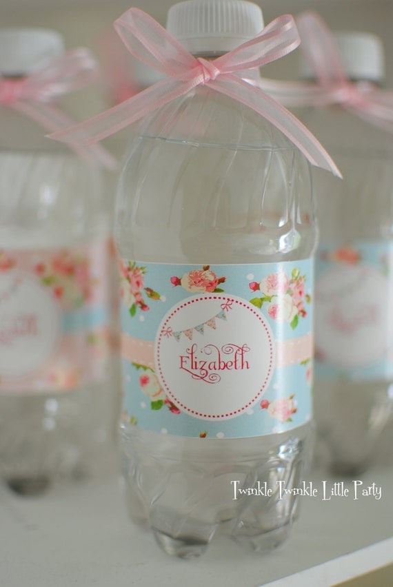 Blue Floral Shabby ChicTea Party Collection Water Bottle Labels Il_570xn