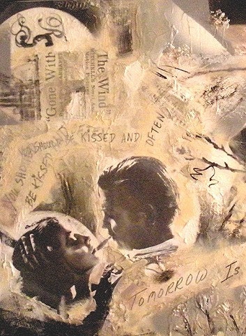 Gone With The Wind Painting ORIGINAL NEW ART Huge 24 x 36 Rhett Scarlett Thick Texture 1.5" Vintage Mixed Media Gallery Canvas, Free Ship
