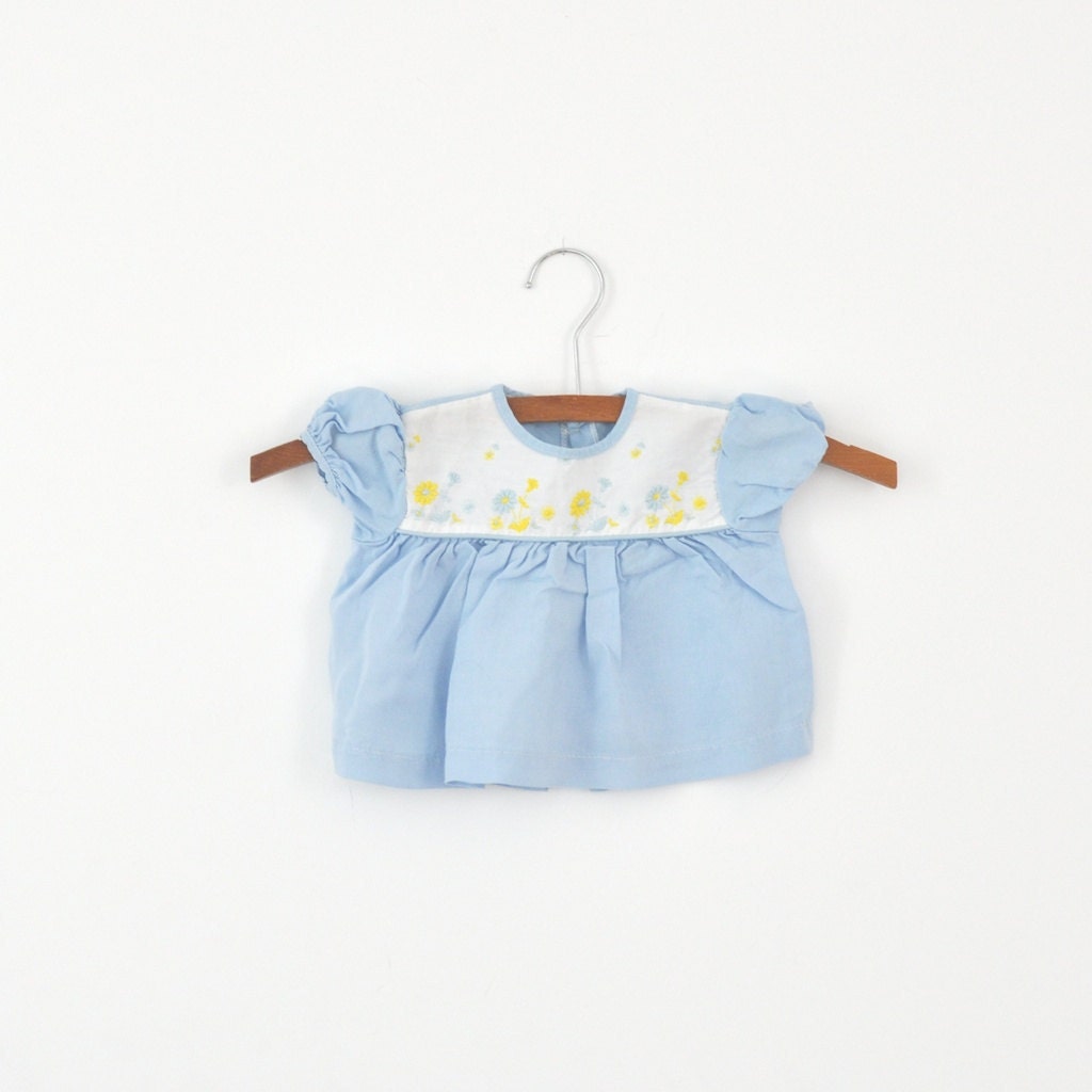 CLEARANCE - Vintage Light Blue Shirt Dress with Yellow Daisies (6-9 months)