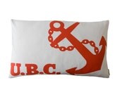Red Anchor Cushion U.B.C. Vintage Tea Towel Cushion Upcycled - Nautical Style
