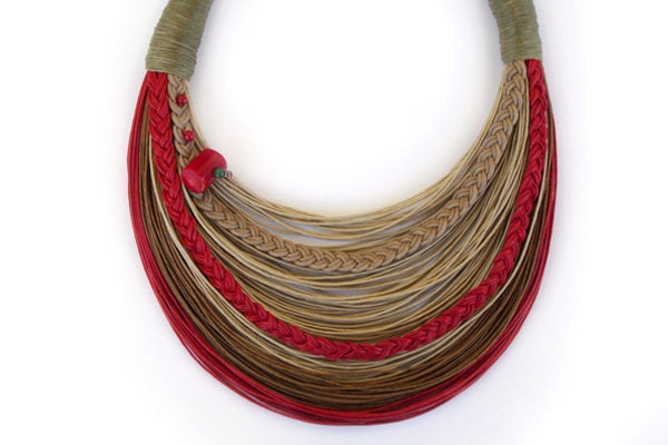 Red and Natural Statement Necklace