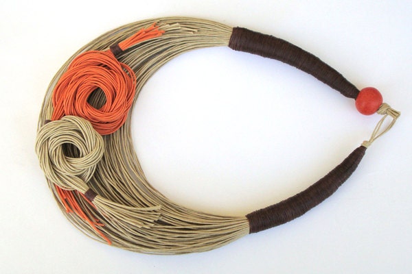 Natural and Orange Fiber Statement Necklace