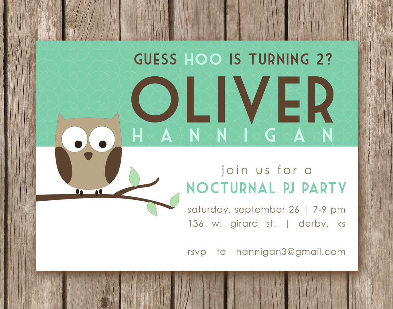 Nocturnal PJ Owl Birthday Invitation - perfect for a girl of a boy party and can be customized with any colors (DEPOSIT)